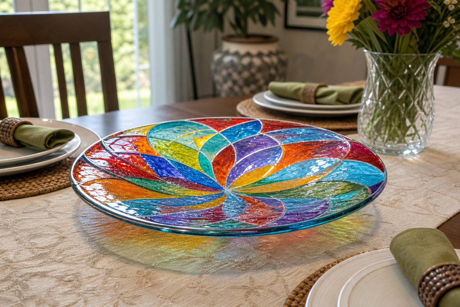 Sunflower Peggy Karr plate in a bright kitchen